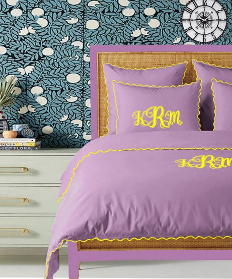 Monogram Lilac 400TC Cotton Small Scallop Embroidery Duvet Cover Set