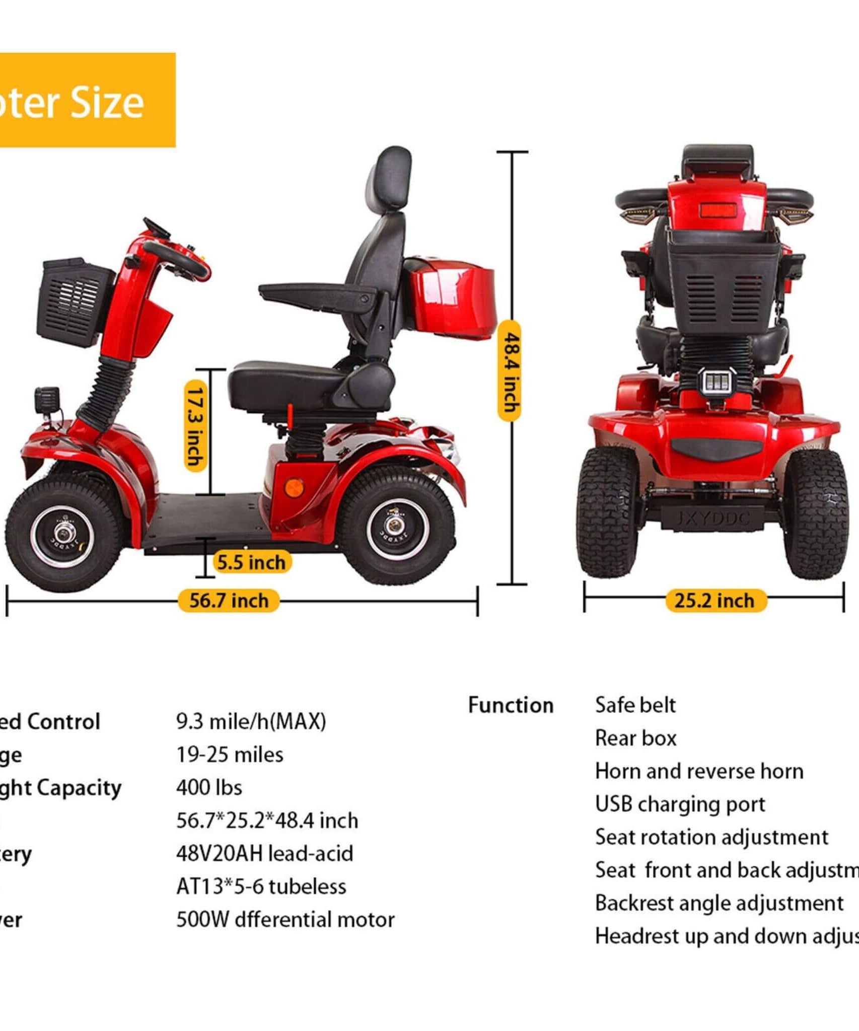 Zvg 4-Wheel Heavy-Duty 500W 48V20AH Electric All-Terrain Mobility Scooter (SAK93647)