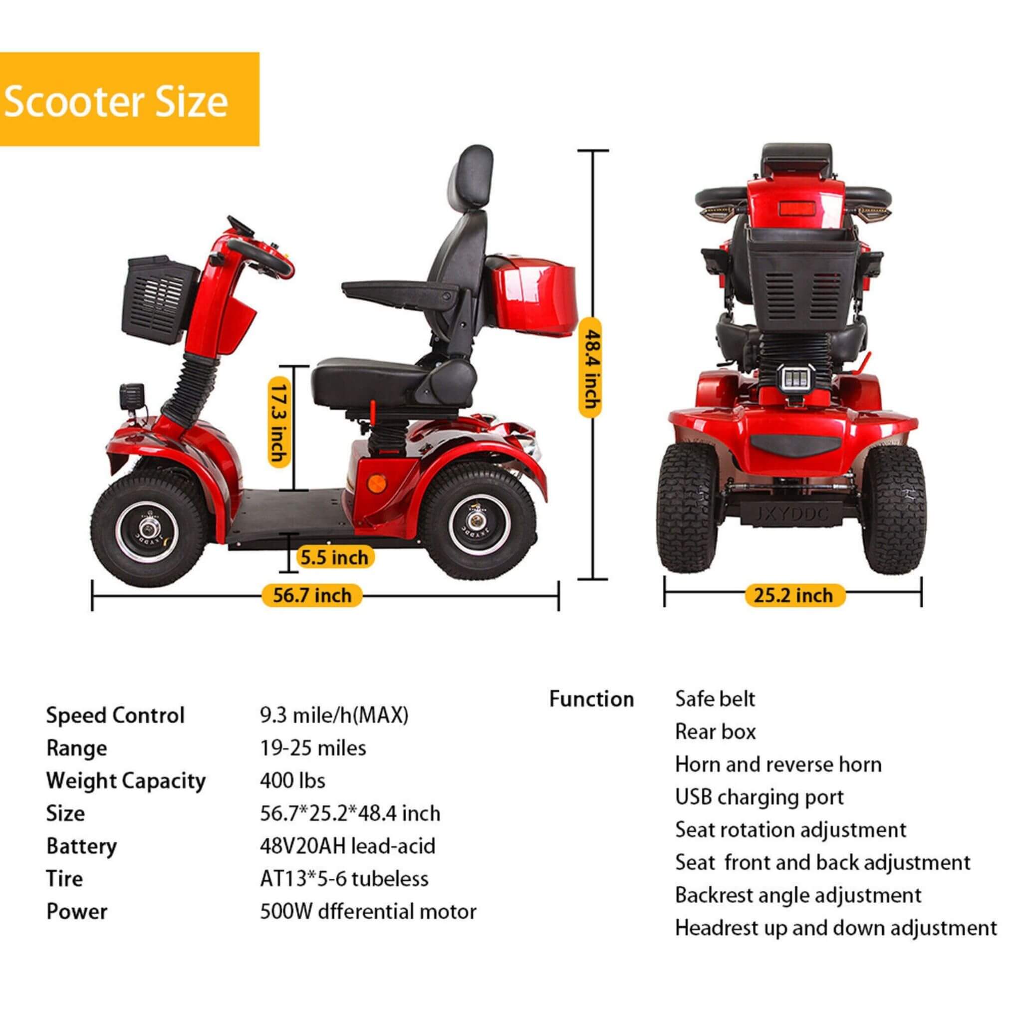 Zvg 4-Wheel Heavy-Duty 500W 48V20AH Electric All-Terrain Mobility Scooter (SAK93647)