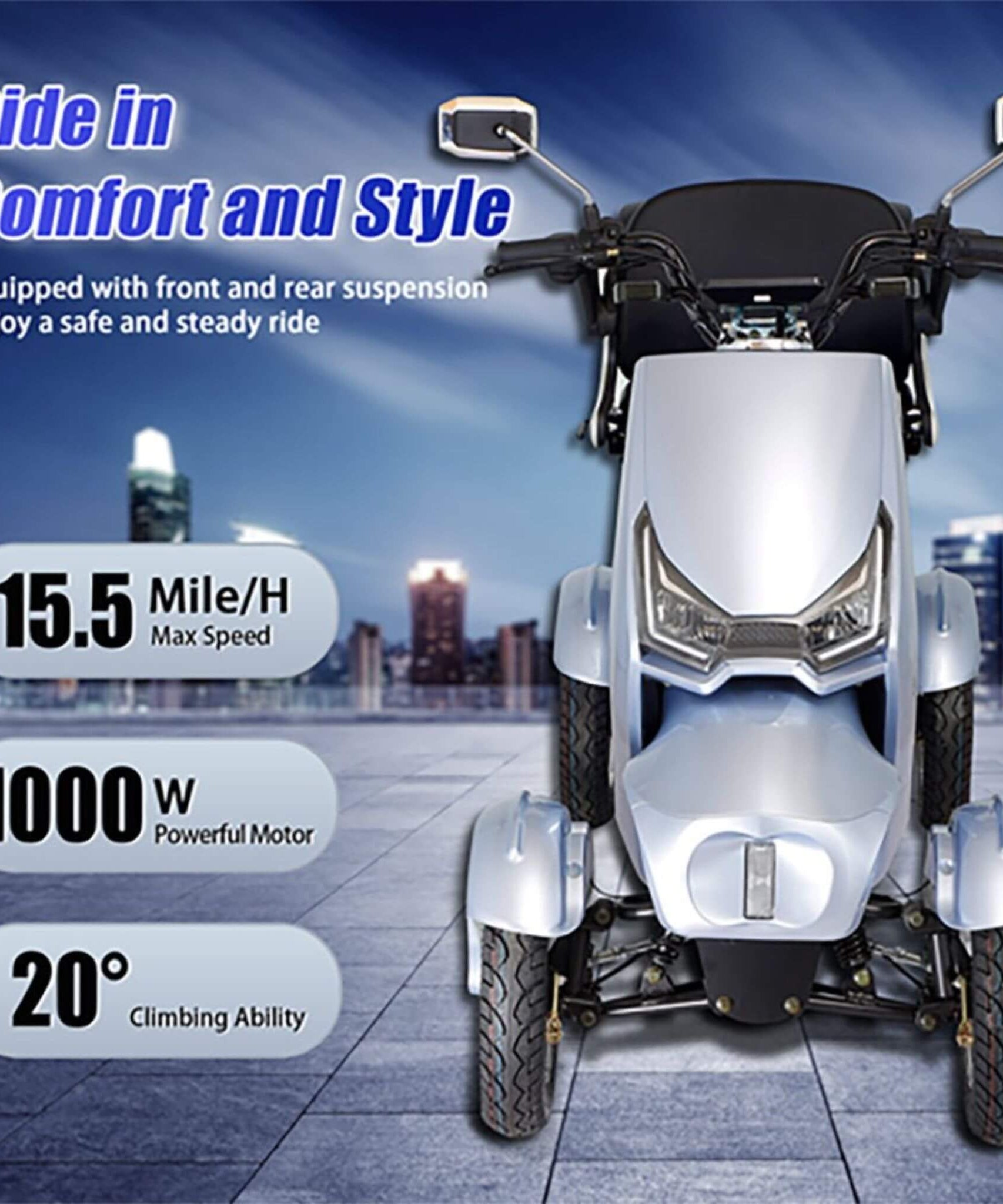 Zvg Heavy-Duty 1000W 60V/20AH 330LBS Four-Wheel All-Terrain Travel Mobility Scooter [SN-4L] (SAK97245)
