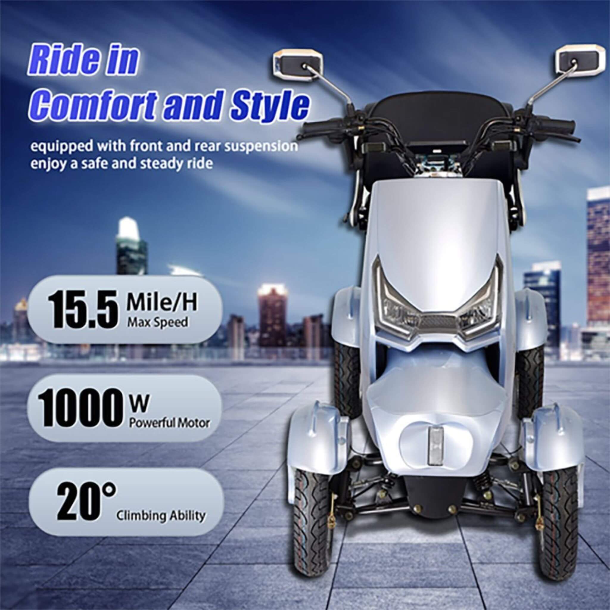 Zvg Heavy-Duty 1000W 60V/20AH 330LBS Four-Wheel All-Terrain Travel Mobility Scooter [SN-4L] (SAK97245)