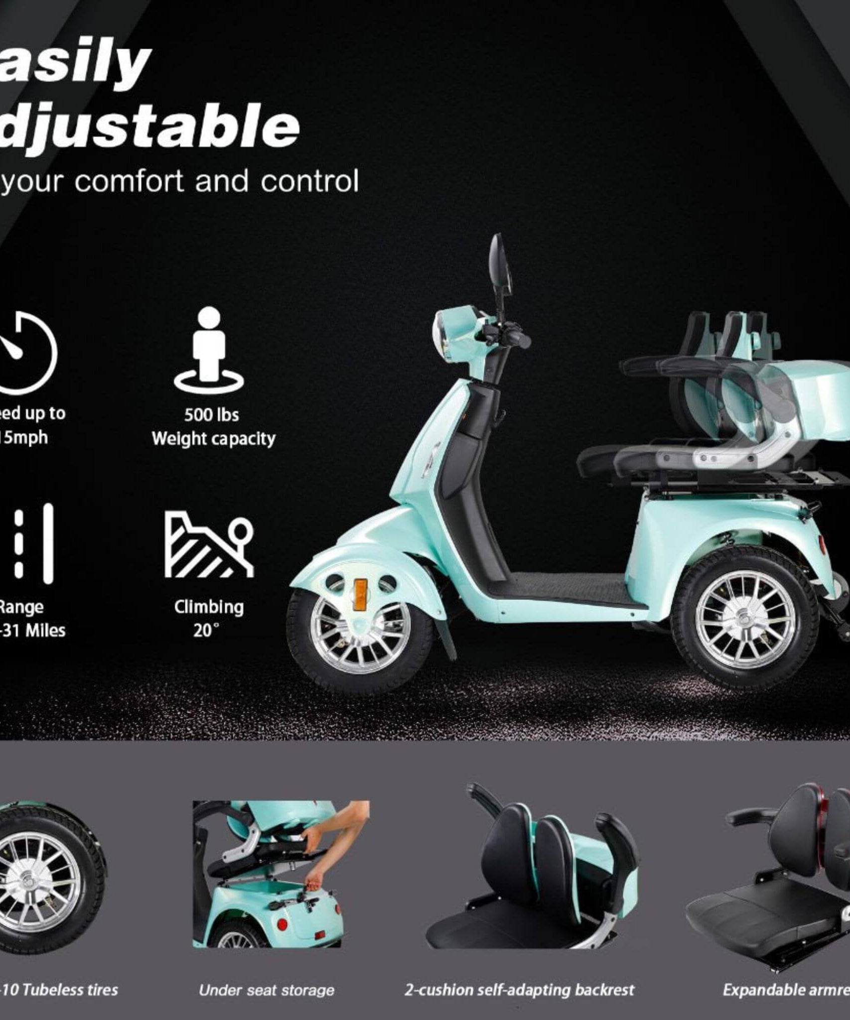 Zvg Heavy-Duty 800W 60V20AH Four Wheel All-Terrain Travel Mobility Scooter For Adults And Seniors, 500LBS (SAK97156)