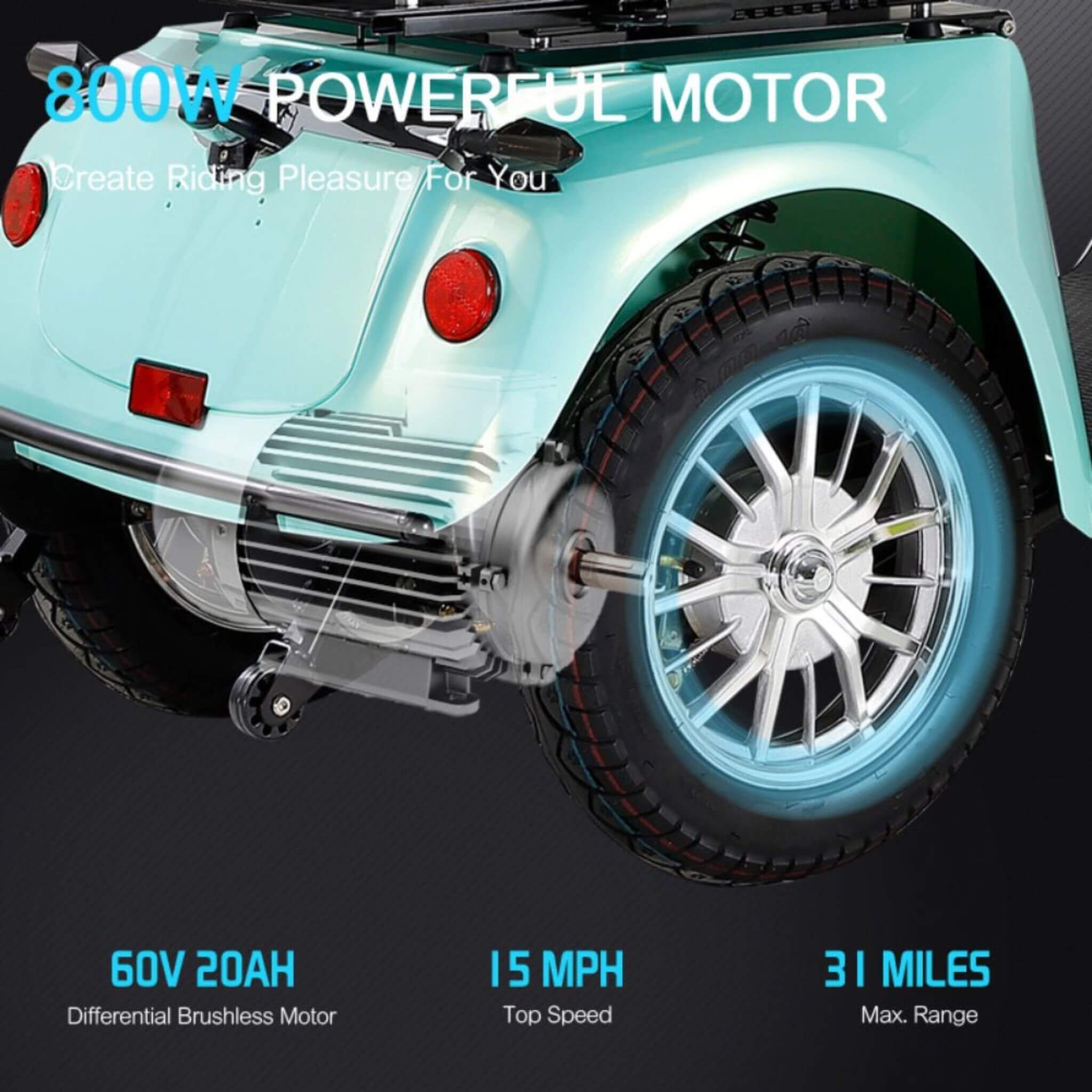 Zvg Heavy-Duty 800W 60V20AH Four Wheel All-Terrain Travel Mobility Scooter For Adults And Seniors, 500LBS (SAK97156)