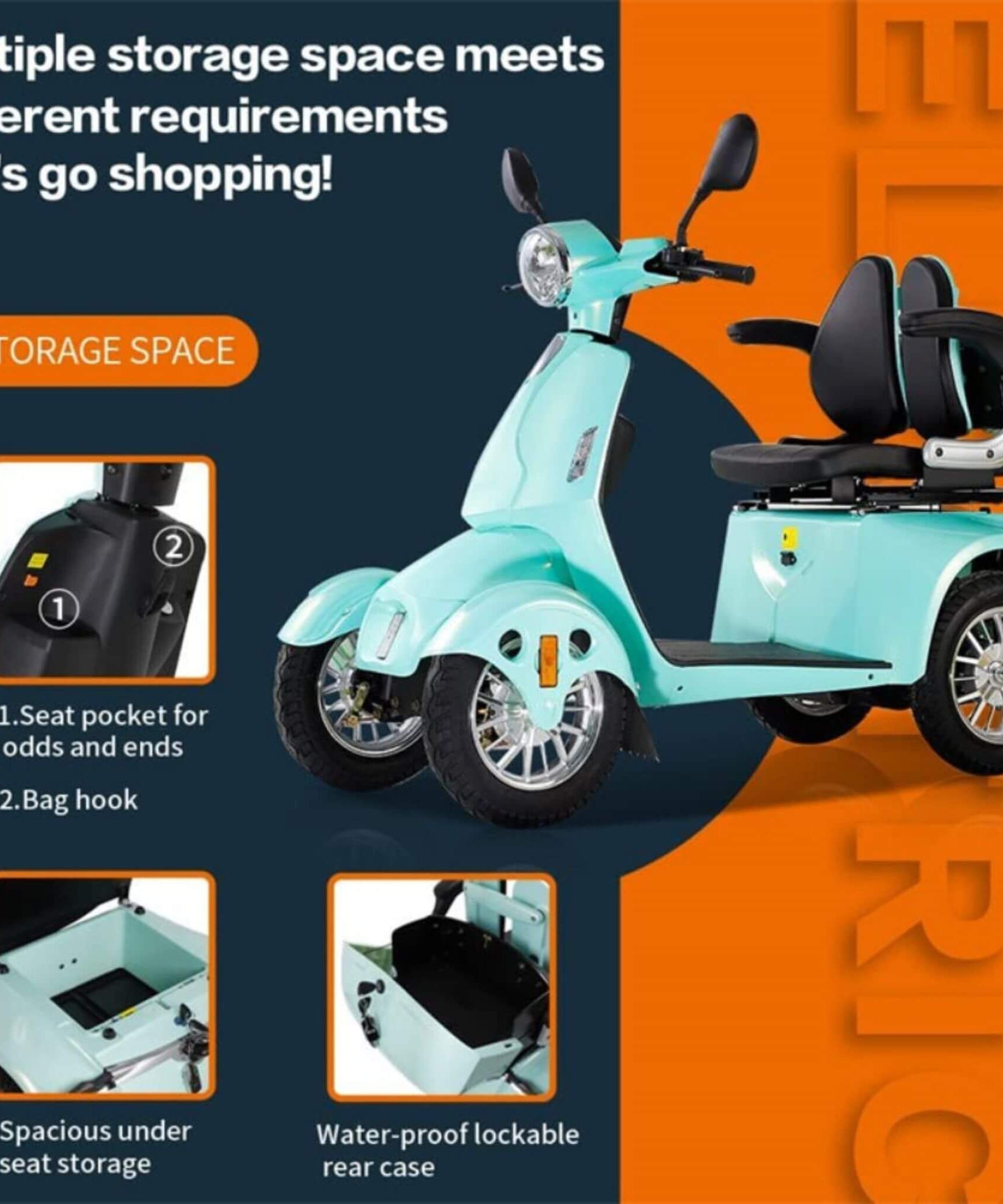 Zvg Heavy-Duty 800W 60V20AH Four Wheel All-Terrain Travel Mobility Scooter For Adults And Seniors, 500LBS (SAK97156)