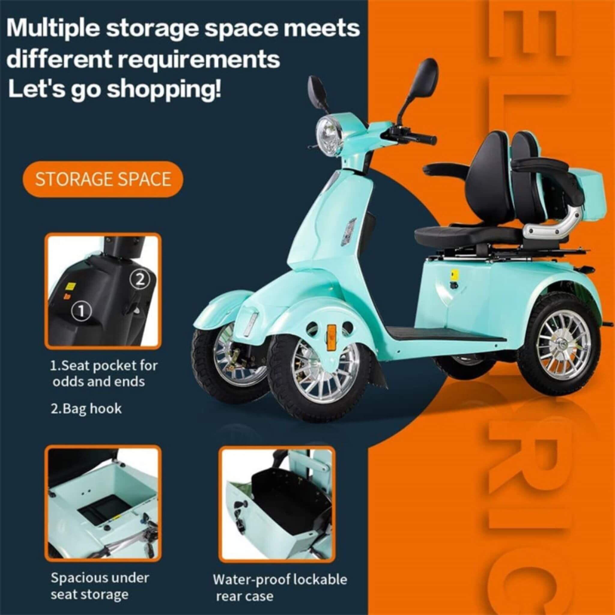 Zvg Heavy-Duty 800W 60V20AH Four Wheel All-Terrain Travel Mobility Scooter For Adults And Seniors, 500LBS (SAK97156)