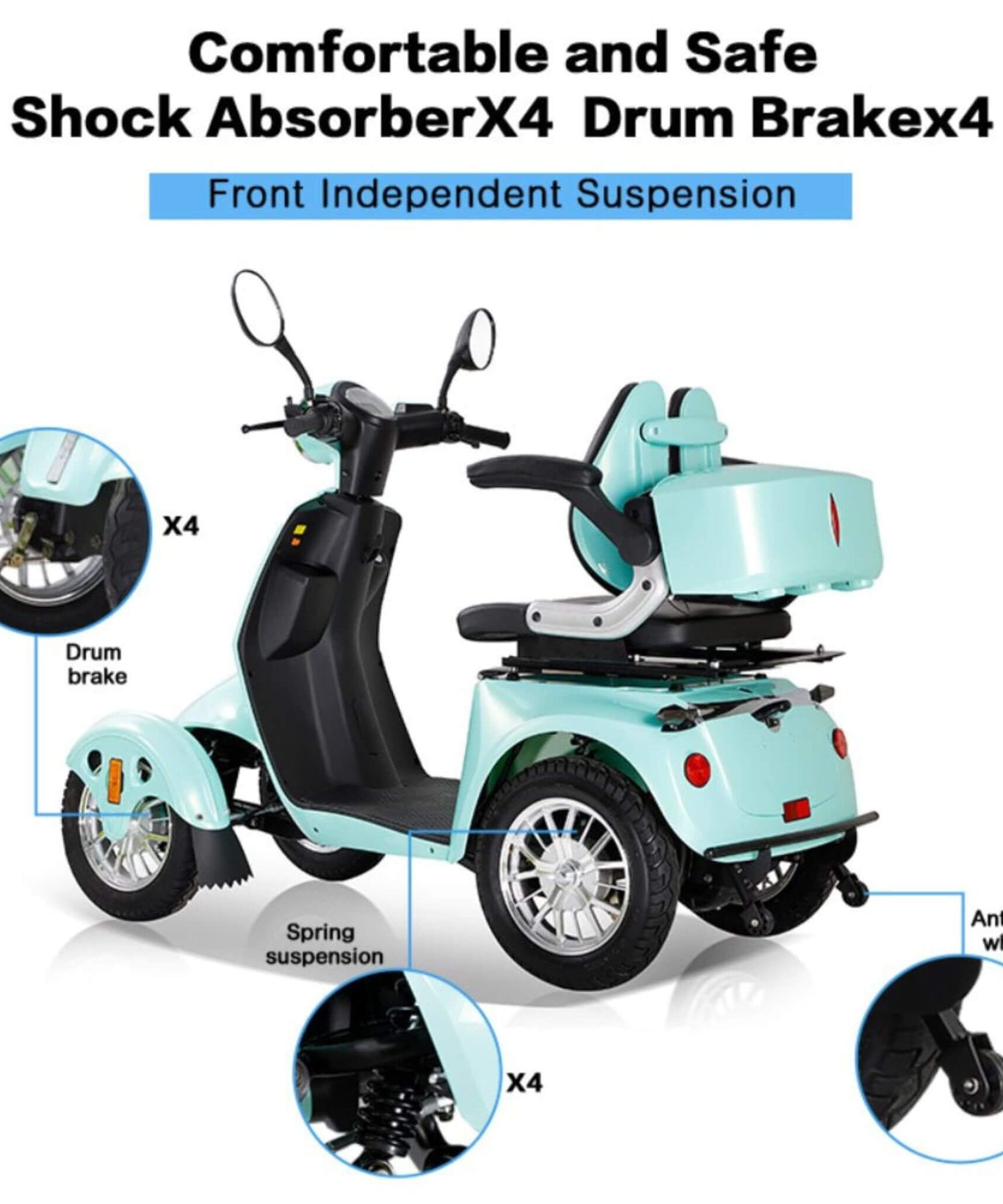 Zvg Heavy-Duty 800W 60V20AH Four Wheel All-Terrain Travel Mobility Scooter For Adults And Seniors, 500LBS (SAK97156)