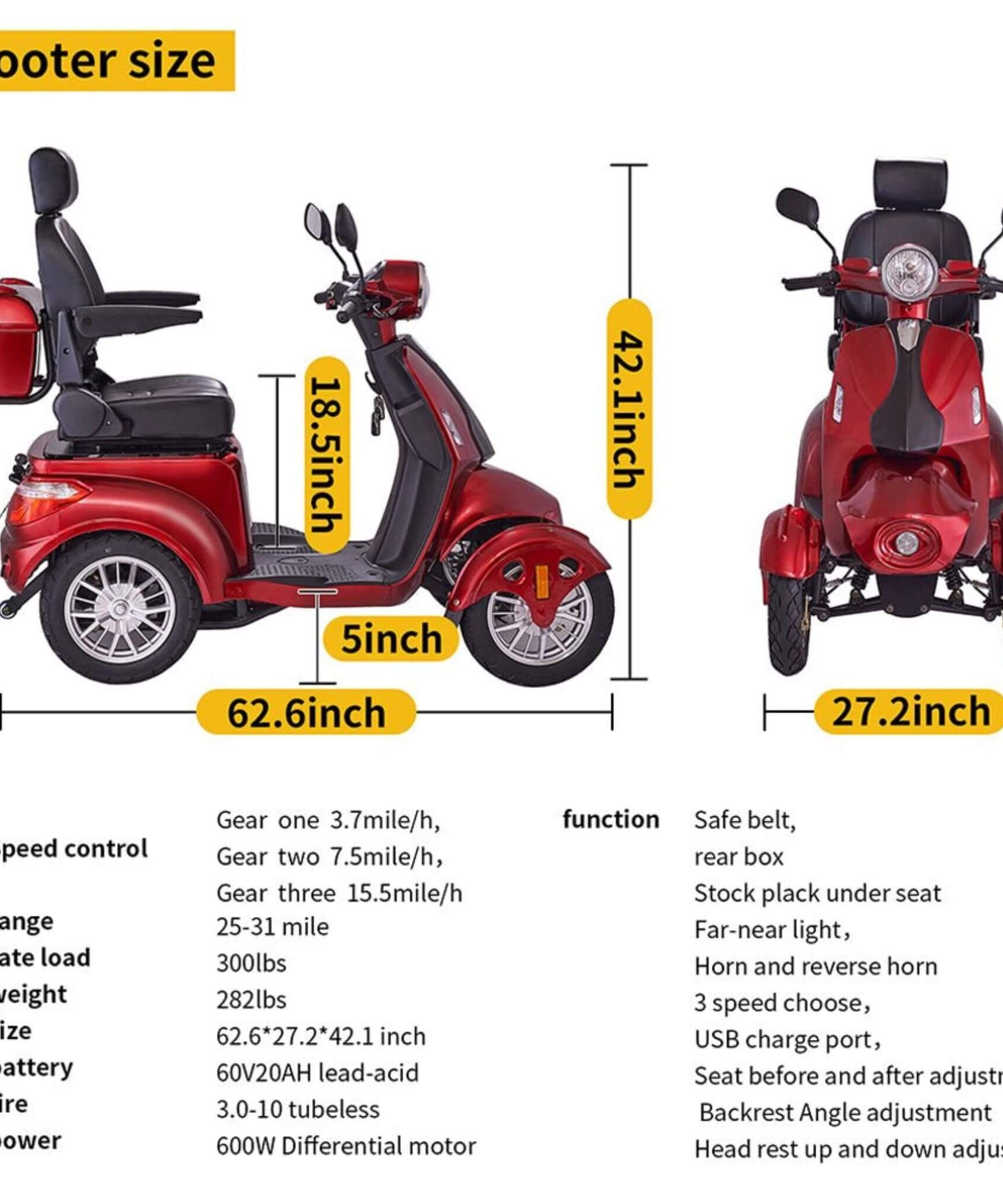 Zvg Premium 800W 4-Wheel Electric Motorized Adults Travel Mobility Scooter For Adults (SAK94712)