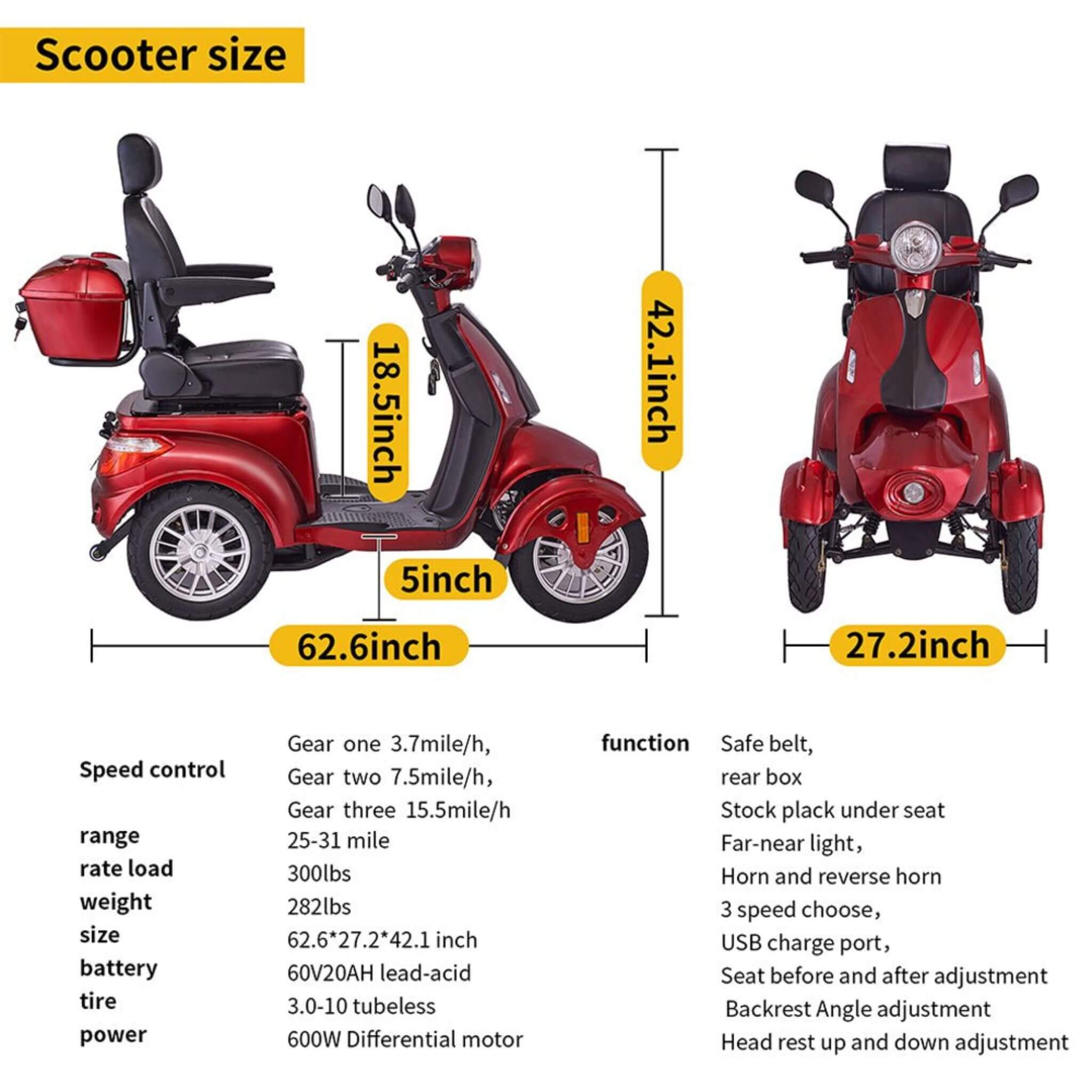 Zvg Premium 800W 4-Wheel Electric Motorized Adults Travel Mobility Scooter For Adults (SAK94712)
